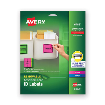 High-vis Removable Laser/inkjet Id Labels W/ Sure Feed, 3 1/3 X 4, Neon, 72/pk