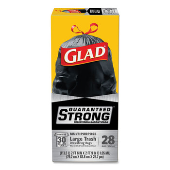 Drawstring Large Trash Bags, 30 Gal, 1.05 Mil, 30" X 33", Black, 90/carton - DCLO78966