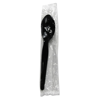 Heavyweight Wrapolypropyleneed Polystyrene Cutlery, Teaspoon, Black, 1000/carton