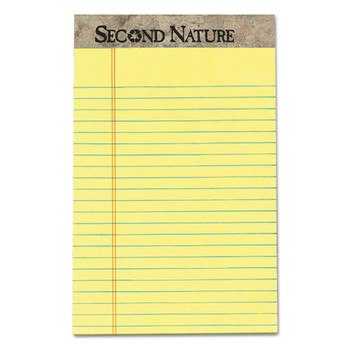Second Nature Recycled Ruled Pads, Narrow Rule, 5 X 8, Canary, 50 Sheets, Dozen