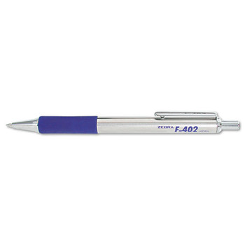 F-402 Retractable Ballpoint Pen, 0.7mm, Blue Ink, Stainless Steel/blue Barrel