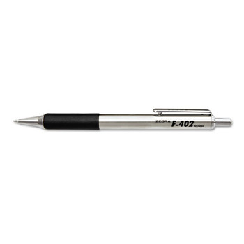 F-402 Retractable Ballpoint Pen, 0.7mm, Black Ink, Steel/black Barrel, 2/pack