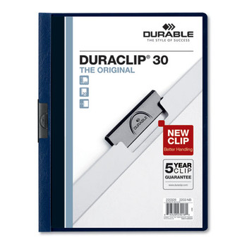 Vinyl Duraclip Report Cover W/clip, Letter, Holds 30 Pages, Clear/navy, 25/box