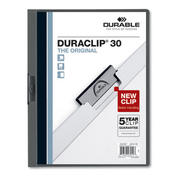 Vinyl Duraclip Report Cover, Letter, Holds 30 Pages, Clear/graphite, 25/box