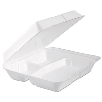 Foam Hinged Lid Container, 3-comp, 9.3 X 9 1/2 X 3, White, 100/bag, 2 Bag/carton