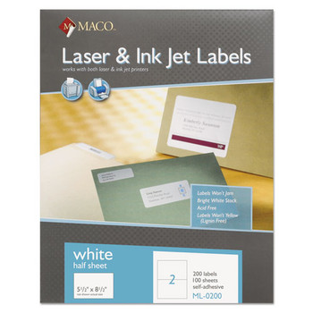 White Laser/inkjet Internet Shipping Labels, Inkjet/laser Printers, 5.5 X 8.5, White, 2/sheet, 100 Sheets/box