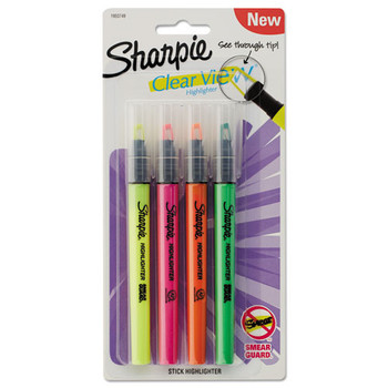 Clearview Pen-style Highlighter, Chisel Tip, Assorted Colors, 4/pack