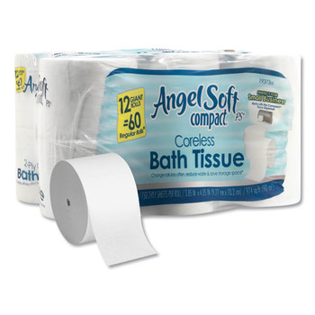 Angel Soft Ps Compact Coreless Bath Tissue, Septic Safe, 2-ply, White, 750 Sheets/roll, 12 Rolls/carton