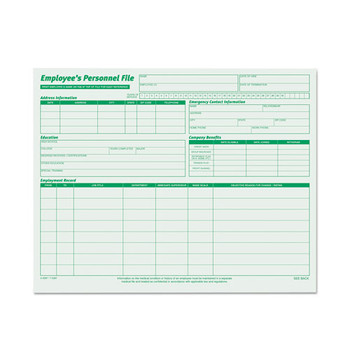 Employee's Record File Folders, Straight Tab, Letter Size, Green, 20/pack