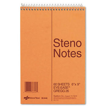 Standard Spiral Steno Book, Gregg Rule, 6 X 9, Eye-ease Green, 60 Sheets