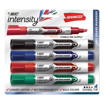 Intensity Tank-style Advanced Dry Erase Marker, Broad Bullet Tip, Assorted, 4/pack