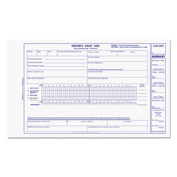 Driver's Daily Log, 8 3/4 X 5 3/8, Carbonless Duplicate, 31 Sets/book