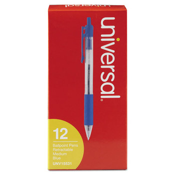 Comfort Grip Retractable Ballpoint Pen, 1mm, Blue Ink, Clear Barrel, Dozen