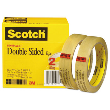 Double-sided Tape, 3" Core, 0.75" X 36 Yds, Clear, 2/pack
