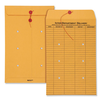 Brown Kraft String & Button Interoffice Envelope, #98, One-sided Five-column Format, 10 X 15, Brown Kraft, 100/carton