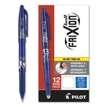 Frixion Ball Erasable Stick Gel Pen, Fine 0.7mm, Blue Ink, Blue Barrel