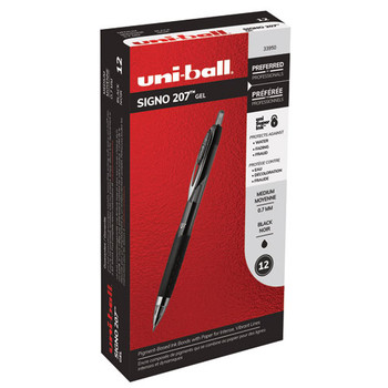 Signo 207 Retractable Gel Pen, 0.7mm, Black Ink, Smoke/black Barrel, Dozen