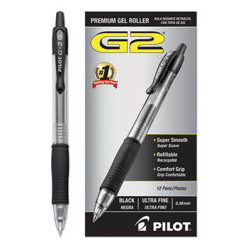 G2 Premium Retractable Gel Pen, 0.38mm, Black Ink, Clear/black Barrel, Dozen