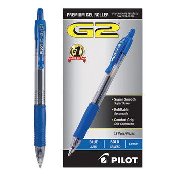 G2 Premium Retractable Gel Pen, 1mm, Blue Ink, Smoke Barrel, Dozen