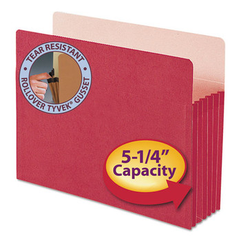 Colored File Pockets, 5.25" Expansion, Letter Size, Red