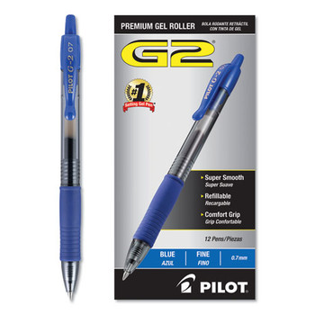 G2 Premium Retractable Gel Pen, 0.7mm, Blue Ink, Smoke Barrel, Dozen - DPIL31021