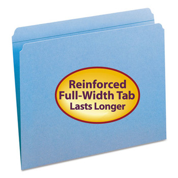 Reinforced Top Tab Colored File Folders, Straight Tab, Letter Size, Blue, 100/box