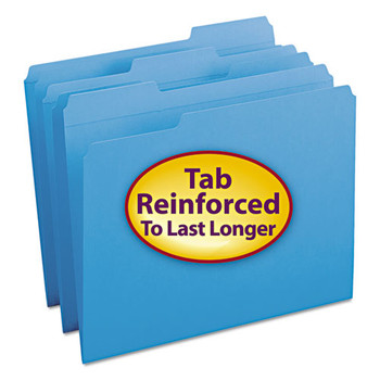 Reinforced Top Tab Colored File Folders, 1/3-cut Tabs, Letter Size, Blue, 100/box