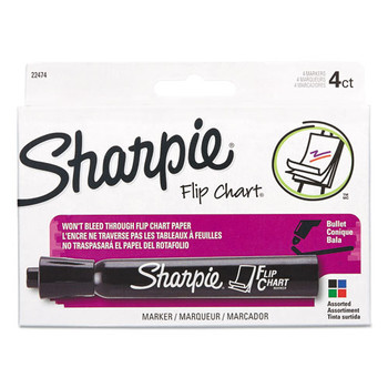 Flip Chartmarker, Broad Bullet Tip, Assorted Colors, 4/set