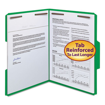 Watershed/cutless Reinforced Top Tab 2-fastener Folders, 1/3-cut Tabs, Letter Size, Green, 50/box