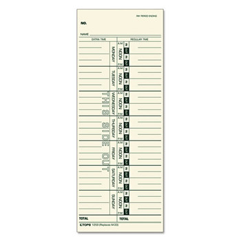 Time Card For Acroprint/ibm/lathem/simplex, Weekly, 3 1/2 X 9, 500/box