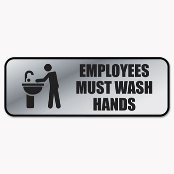 Brushed Metal Office Sign, Employees Must Wash Hands, 9 X 3, Silver