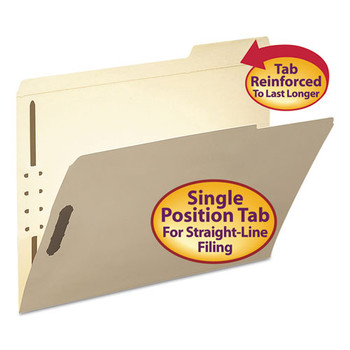 Top Tab 2-fastener Folders, 1/3-cut Tabs, Right Position, Letter Size, 11 Pt. Manila, 50/box