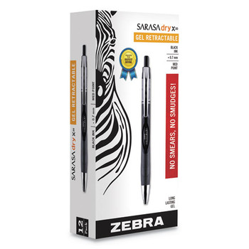 Sarasa Dry Gel X30 Retractable Gel Pen, Medium 0.7mm, Black Ink/barrel, Dozen