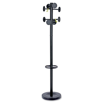 Stan3 Steel Coat Rack, Stand Alone Rack, Eight Knobs, 15w X 15d X 69.3h, Black