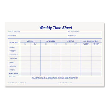 Weekly Time Sheets, 5 1/2 X 8 1/2, 50/pad, 2/pack