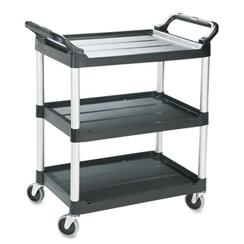 Economy Plastic Cart, Three-shelf, 18.63w X 33.63d X 37.75h, Black