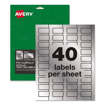 Permatrack Metallic Asset Tag Labels, Laser Printers, 0.75 X 1.5, Metallic Silver, 40/sheet, 8 Sheets/pack