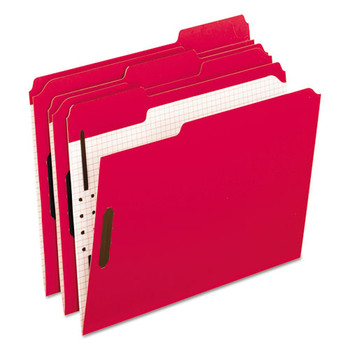 Colored Folders With Two Embossed Fasteners, 1/3-cut Tabs, Letter Size, Red, 50/box