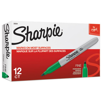 Fine Tip Permanent Marker, Green, Dozen