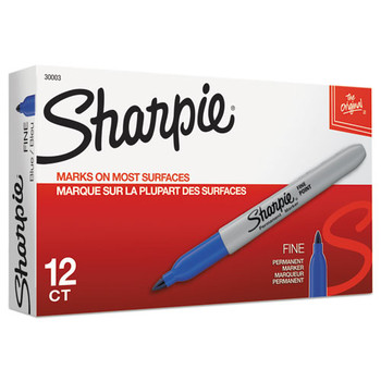 Fine Tip Permanent Marker, Blue, Dozen