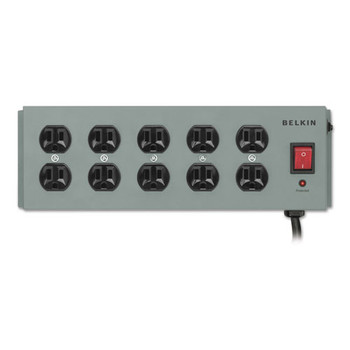 Metal Surgemaster Surge Protector, 10 Outlets, 15 Ft Cord, 885 Joules, Dark Gray