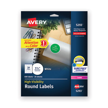Permanent Laser Print-to-the-edge Id Labels W/surefeed, 1 2/3"dia, White, 600/pk