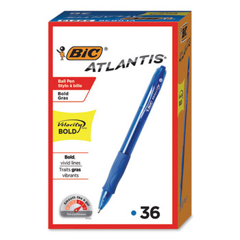 Velocity Atlantis Bold Retractable Ballpoint Pen, 1.6mm, Blue Ink & Barrel, 36/pack