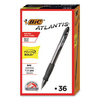 Velocity Atlantis Bold Retractable Ballpoint Pen, 1.6mm, Black Ink & Barrel, 36/pack