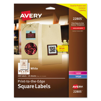 Square Labels W/ Sure Feed & Trueblock, 1 1/2 X 1 1/2, White, 600/pk