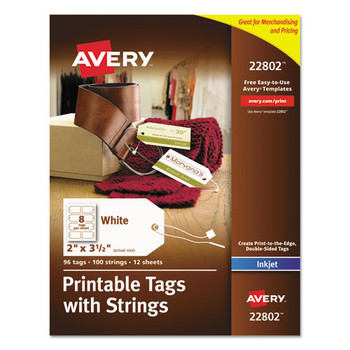 Printable Rectangular Tags With Strings, 2 X 3 1/2, Matte White, 96/pack