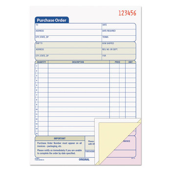 Purchase Order Book, 5 9/16 X 8 7/16, Three-part Carbonless, 50 Sets/book