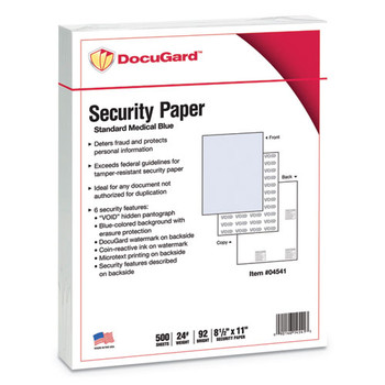 Medical Security Papers, 24lb, 8.5 X 11, Blue, 500/ream - DPRB04541