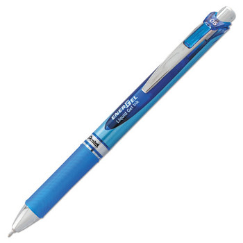 Energel Rtx Retractable Gel Pen, Fine 0.5mm, Blue Ink, Silver/blue Barrel