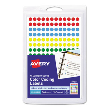 Handwrite Only Self-adhesive Removable Round Color-coding Labels, 0.25" Dia., Assorted Colors, 192/sheet, 4 Sheets/pack